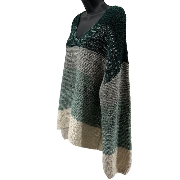 Knox Rose Sweater WMNS XXL Green Gray Colorblock V-Neck Balloon Sleeve Pullover - Picture 4 of 8